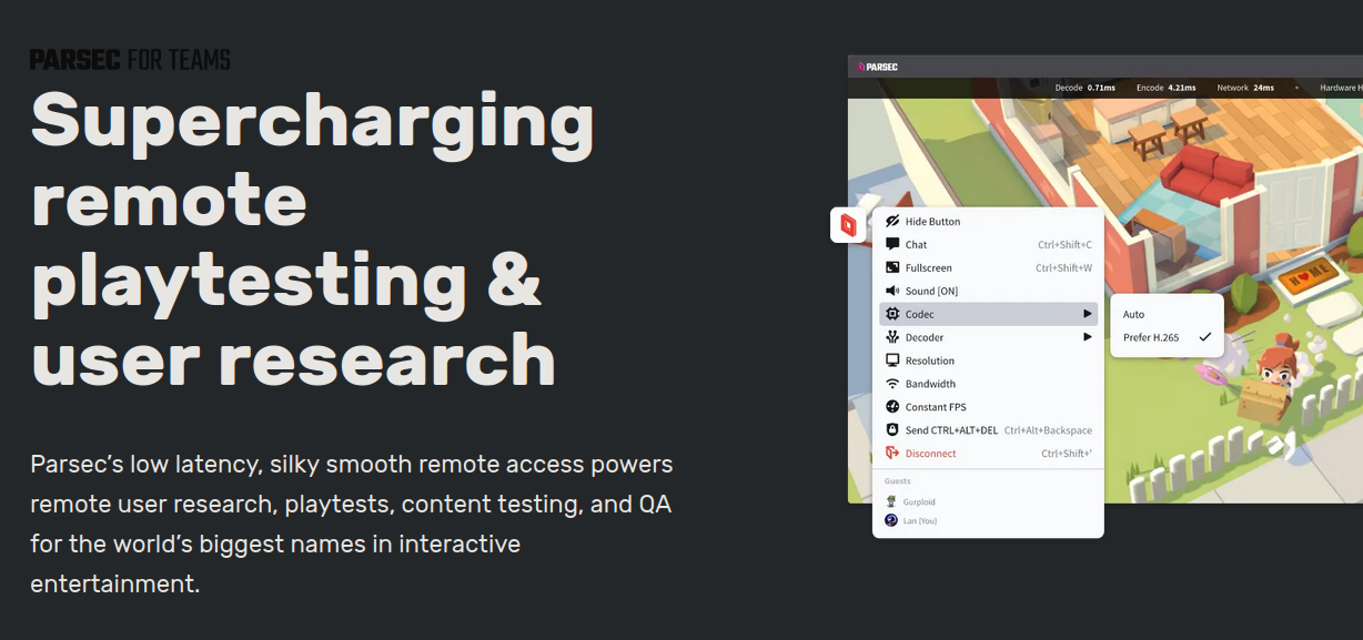 Parsec a remote desktop platform used for remote playtesting &amp; Games User Research.